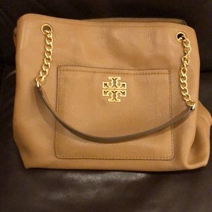 EUC. Tory Burch Britten Hobo. Bark color. Gold rolled Hardware